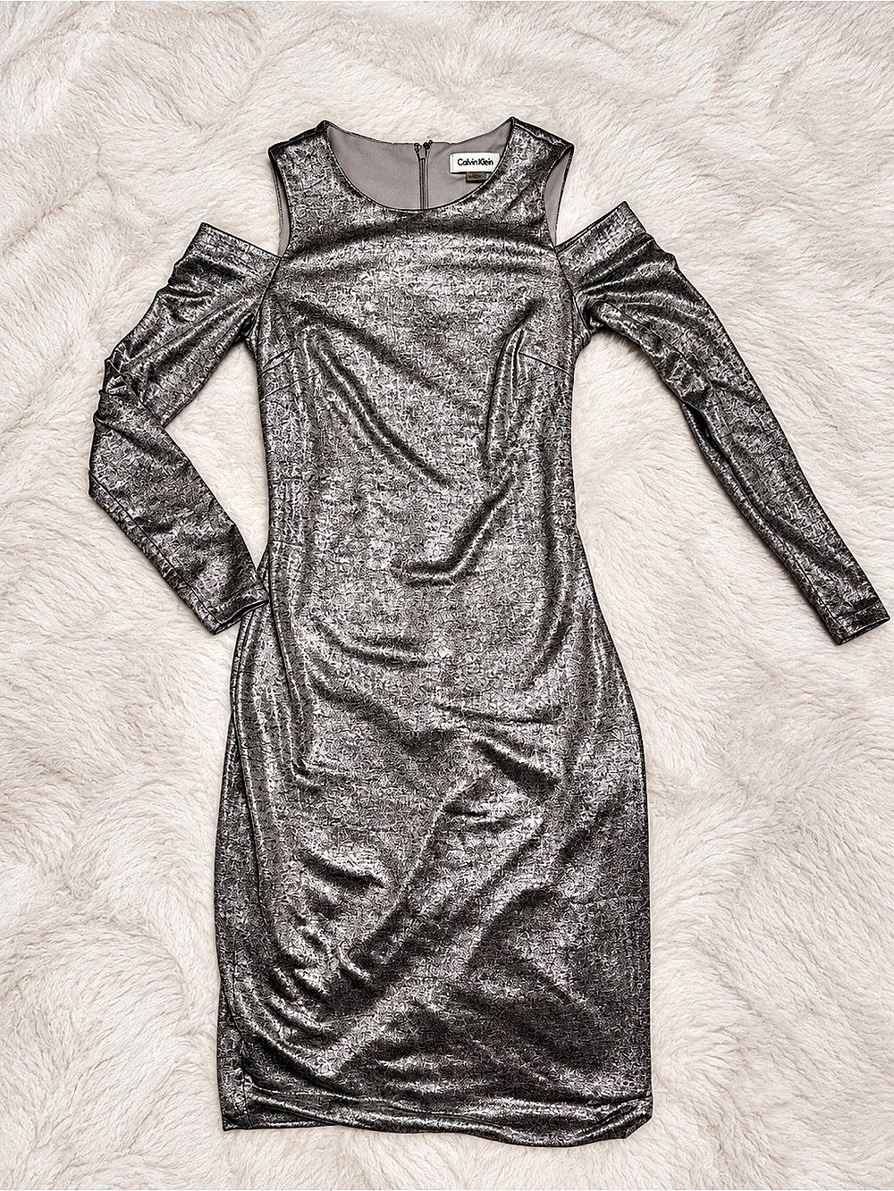 Calvin Klein Metallic Cold Shoulder Midi Dress Size 2 Like New